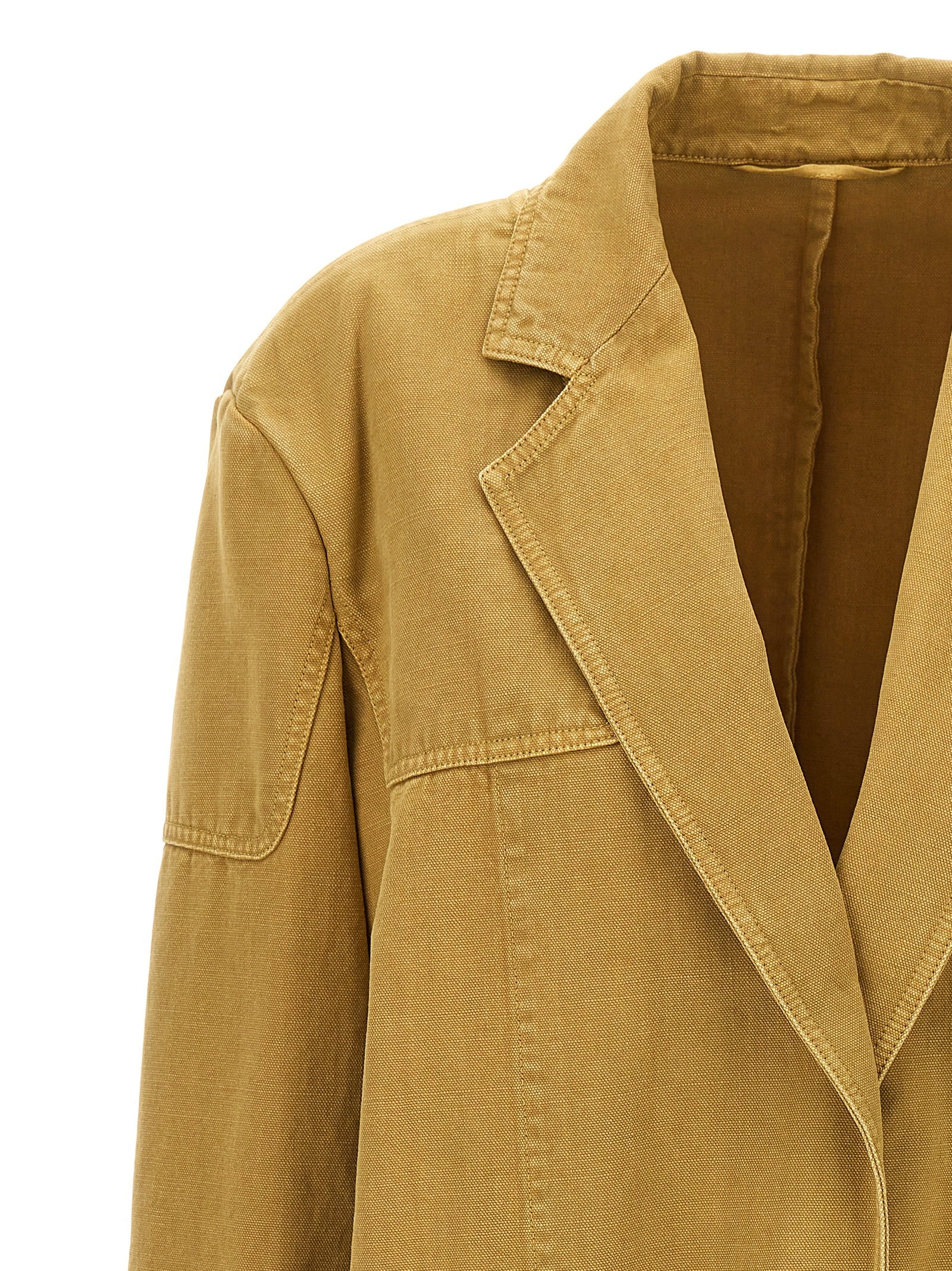 Blazer by Max Mara for women in cotton canvas beige presents a distinguished silhouette, detailed with a distinguished and distinctive for a truly sophisticated finish.