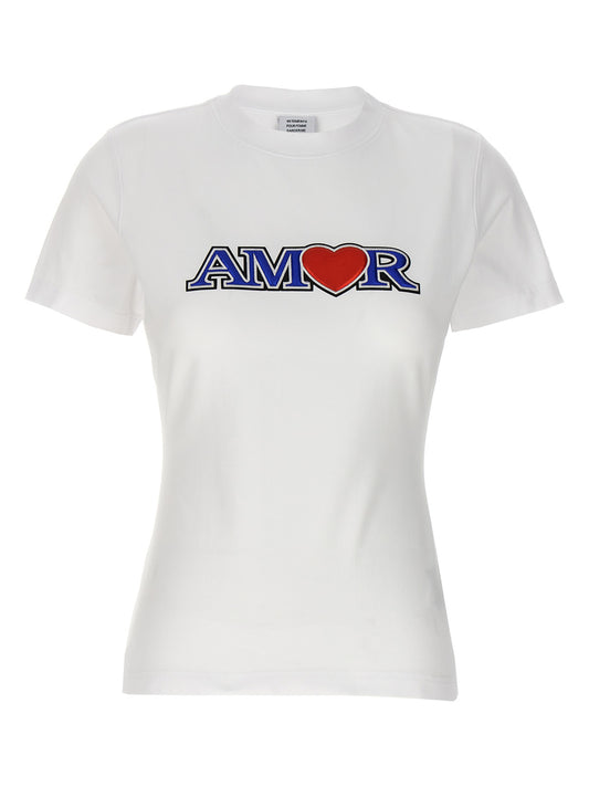 T-Shirt by Vetements for women in stretch cotton white showcases a chic silhouette, artfully detailed with a chic crew neckline and short-sleeve for a chic finish.