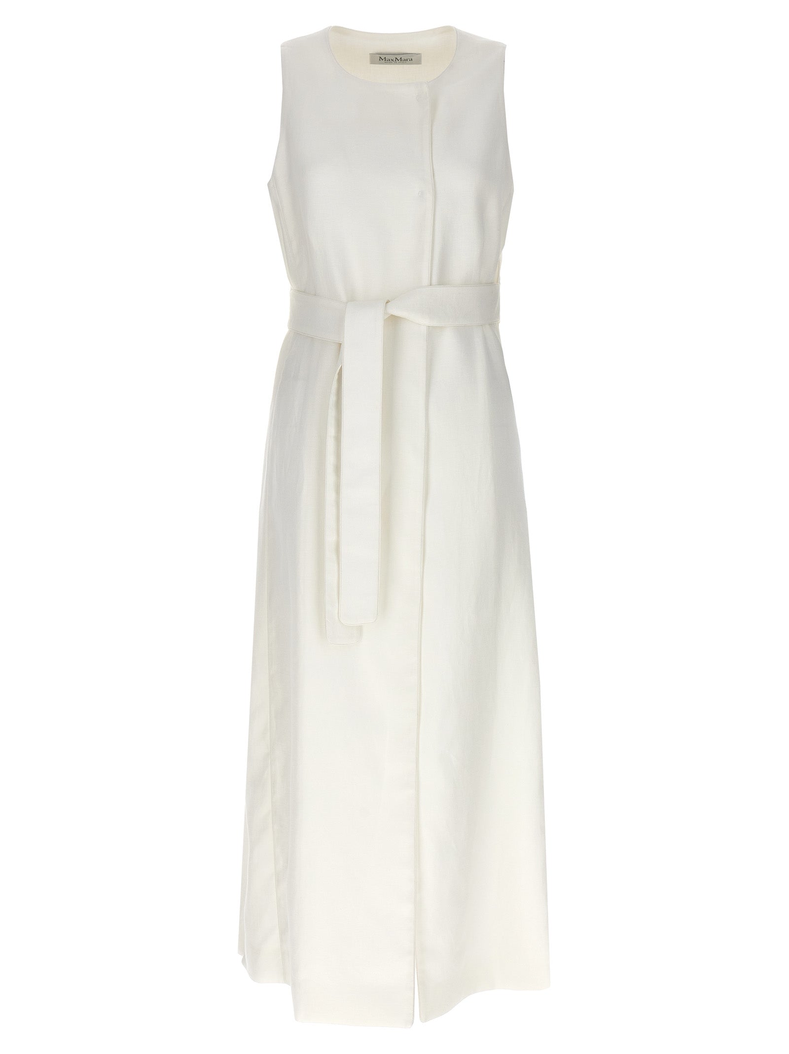 Vest by Max Mara for women in linen flax white showcases a dynamic silhouette, perfectly balancing with a dynamic crew neckline for a sophisticated, high-fashion look.