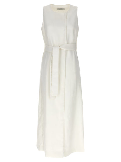 Vest by Max Mara for women in linen flax white showcases a dynamic silhouette, perfectly balancing with a dynamic crew neckline for a sophisticated, high-fashion look.