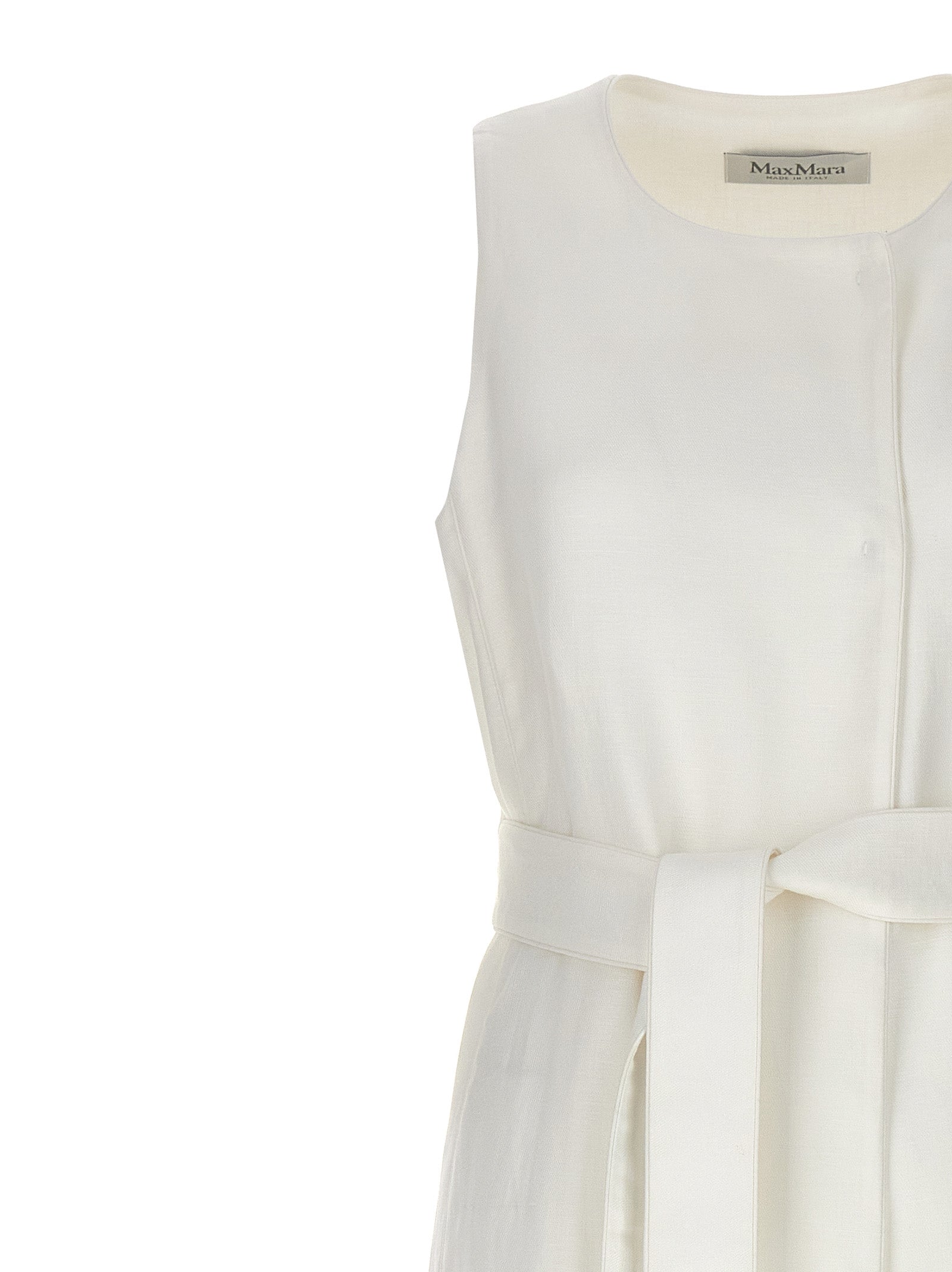 Vest by Max Mara for women in linen flax white features a chic silhouette, expertly detailed with a refined crew neckline and premium for a truly chic look.