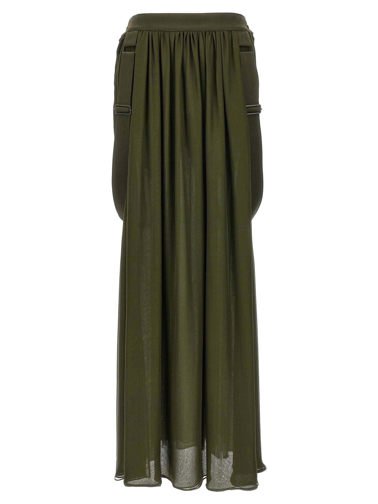 Skirt by Max Mara for women in silk cotton chiffon bicolour & green features a captivating silhouette, showcasing the captivating Women's Silk Cotton Chiffon Mini Skirt design with a sophisticated mini for a captivating look.