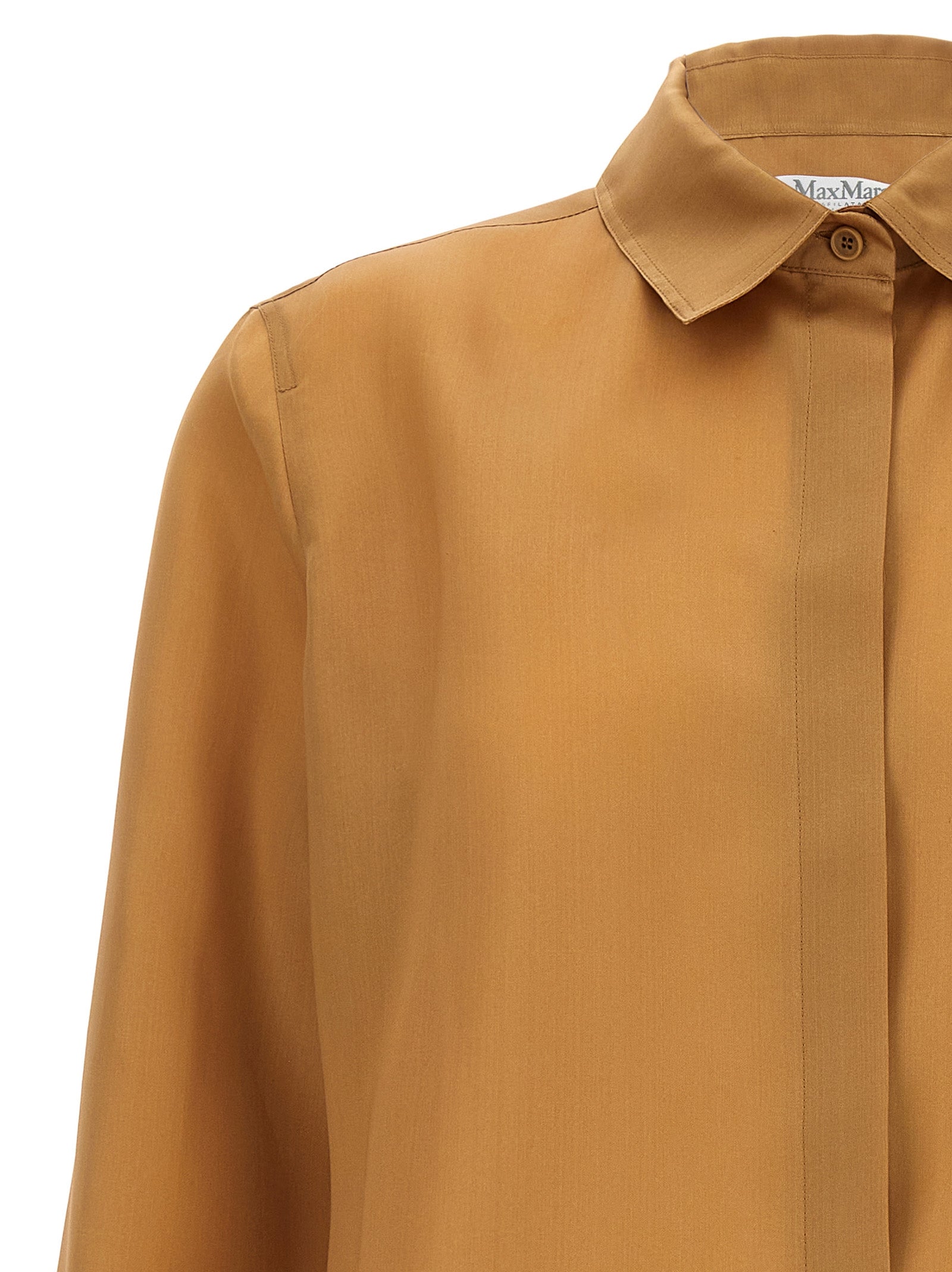 Blouse by Max Mara for women in silk satin beige features an architectural silhouette with a refined and elegant for a architectural look.