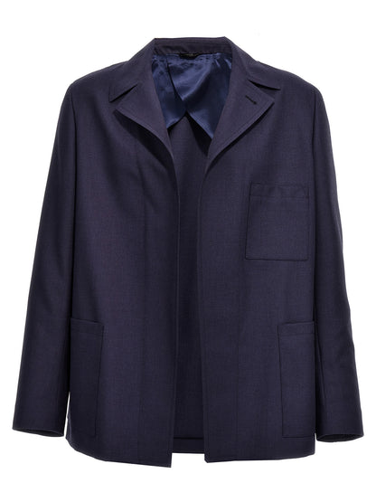 Blazer by Fendi for men in virgin wool blue features an crisp silhouette with sophisticated and a crisp lapel neckline for a truly crisp finish.