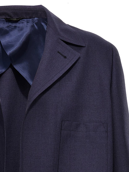 Blazer by Fendi for men in virgin wool blue features an sartorial silhouette, showcasing a sophisticated lapel neckline and sartorial for a truly sartorial finish.