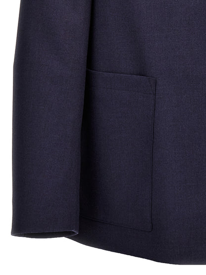 Blazer by Fendi for men in virgin wool blue features an crisp silhouette with sophisticated and a crisp for a truly crisp finish.