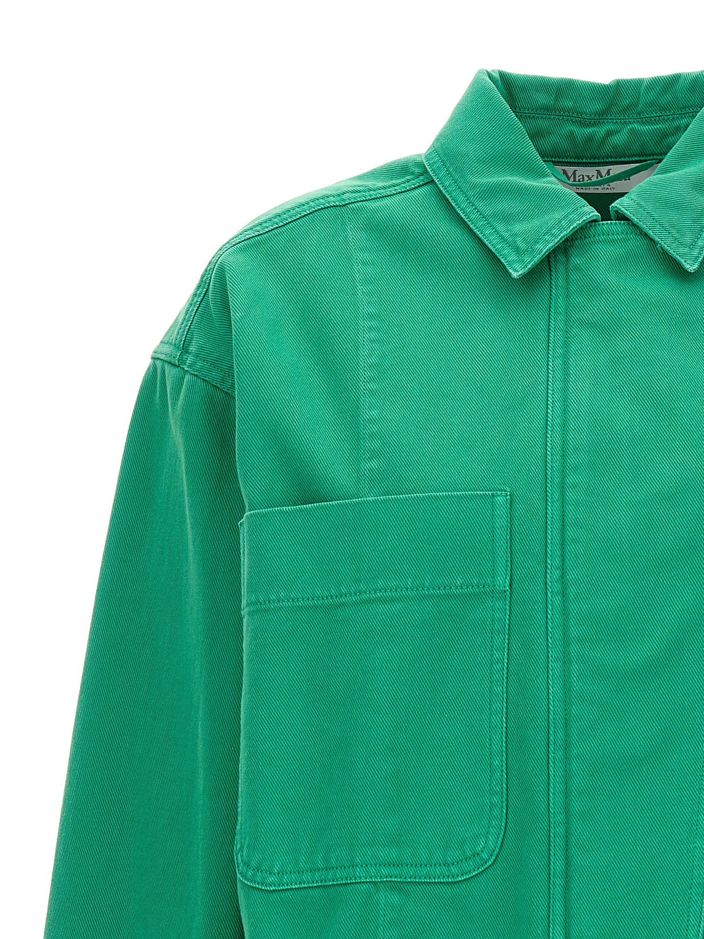 Overcoat by Max Mara for women in cotton bicolour & green features an satoral silhouette, showcasing a sophisticated and satoral pockets for a premium, timeless look.