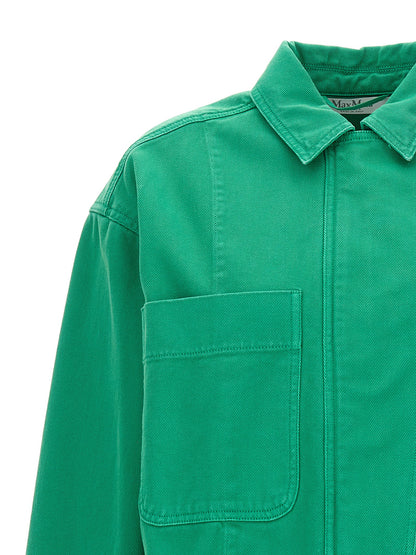 Overcoat by Max Mara for women in cotton bicolour & green features an satoral silhouette, showcasing a sophisticated and satoral pockets for a premium, timeless look.