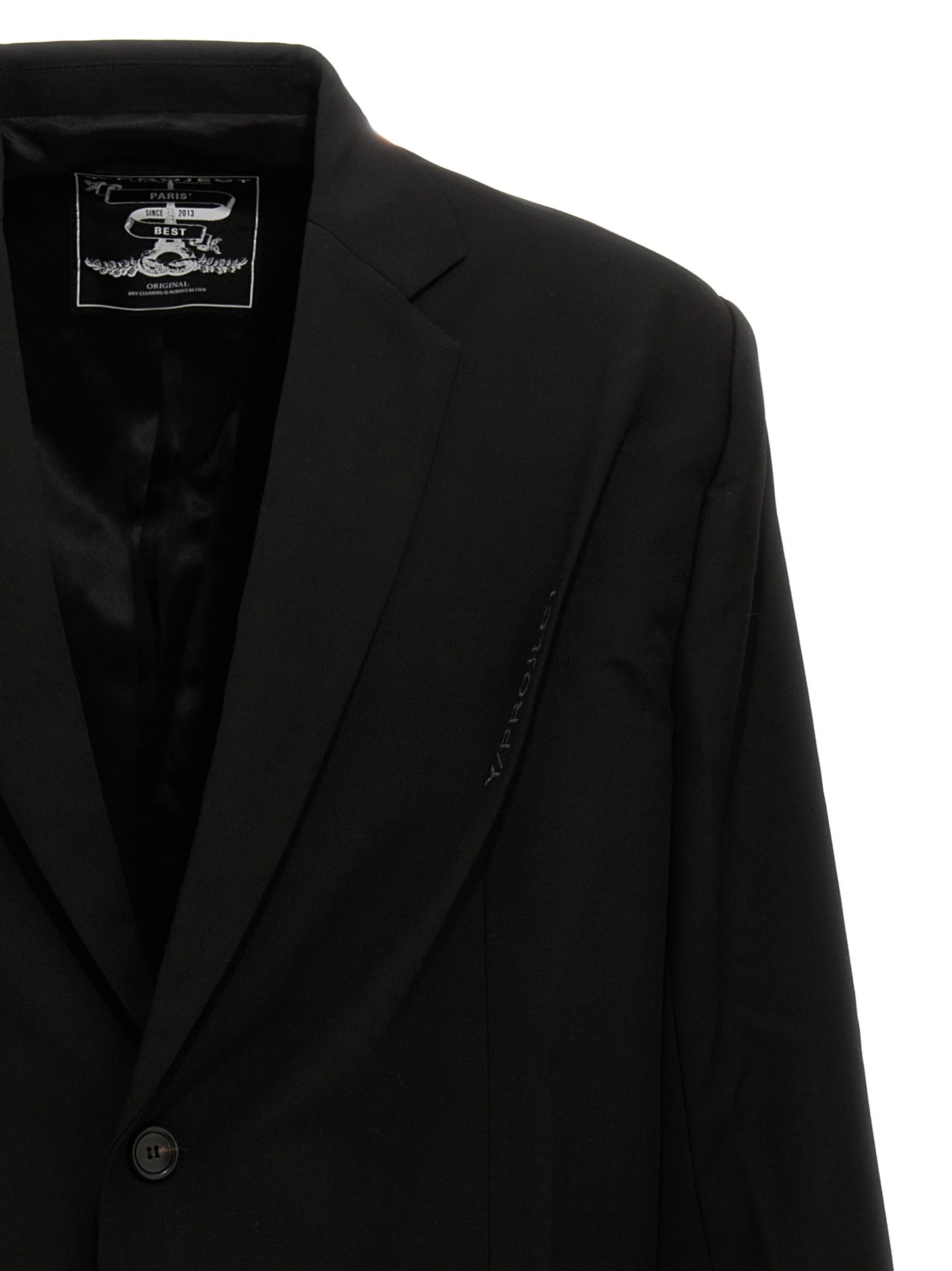 Blazer by Y/PROJECT for men in virgin wool black features an crisp silhouette with sophisticated and a crisp for a truly crisp finish.