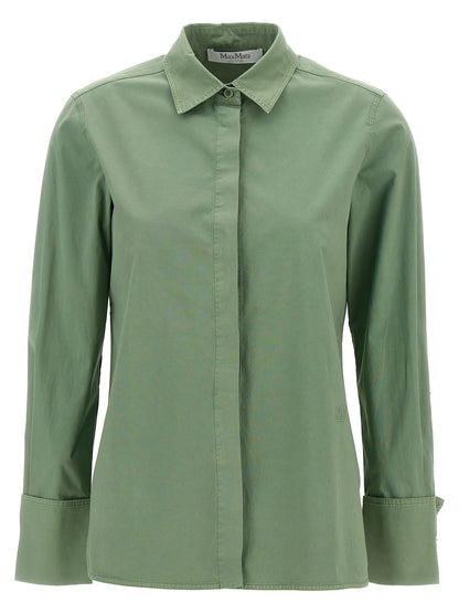 Blouse by Max Mara for women in stretch cotton canvas bicolour & green showcases a sleek silhouette, elegantly detailed with a sleek and long-sleeve for a sleek finish.