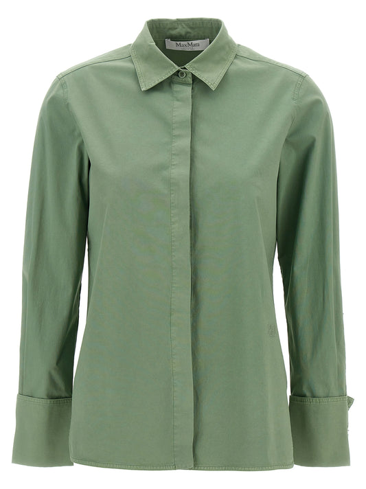 Blouse by Max Mara for women in stretch cotton canvas bicolour & green showcases a sleek silhouette, elegantly detailed with a sleek and long-sleeve for a sleek finish.