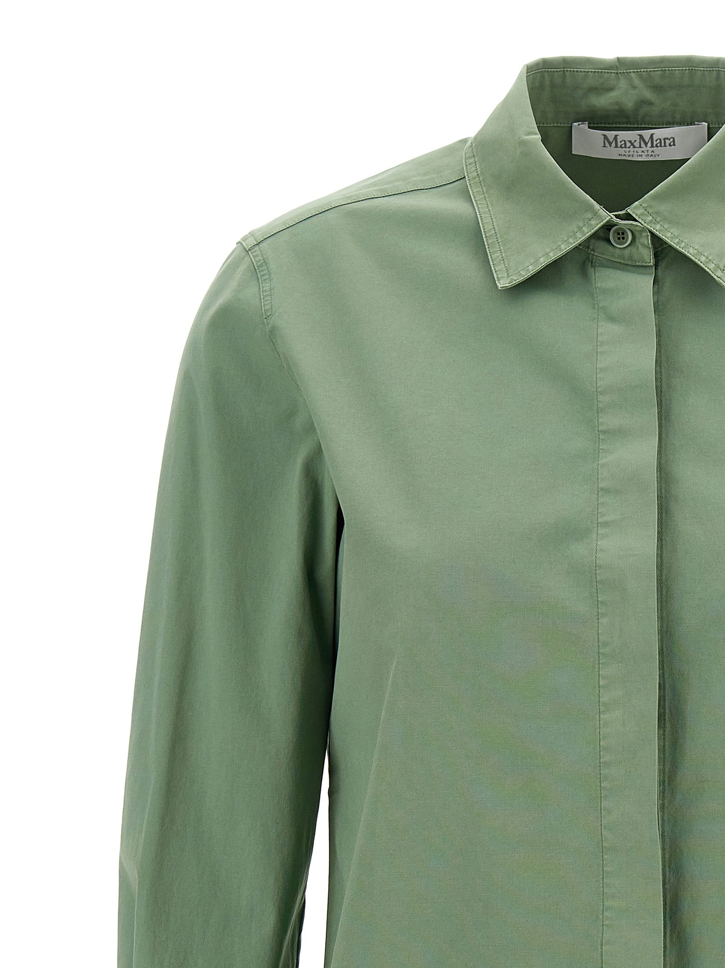 Blouse by Max Mara for women in stretch cotton canvas bicolour & green showcases a sharp silhouette, elegantly detailed with a sharp and sharp .