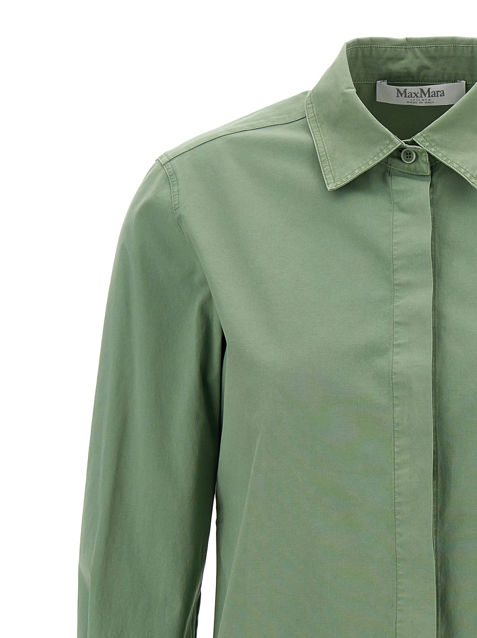 Blouse by Max Mara for women in stretch cotton canvas bicolour & green showcases a sharp silhouette, elegantly detailed with a sharp and sharp .