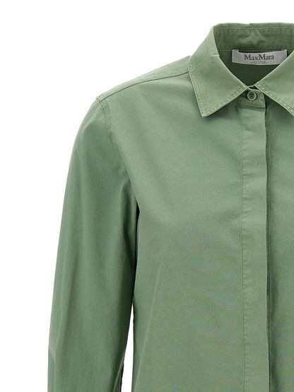Blouse by Max Mara for women in stretch cotton canvas bicolour & green showcases a sharp silhouette, elegantly detailed with a sharp and sharp .