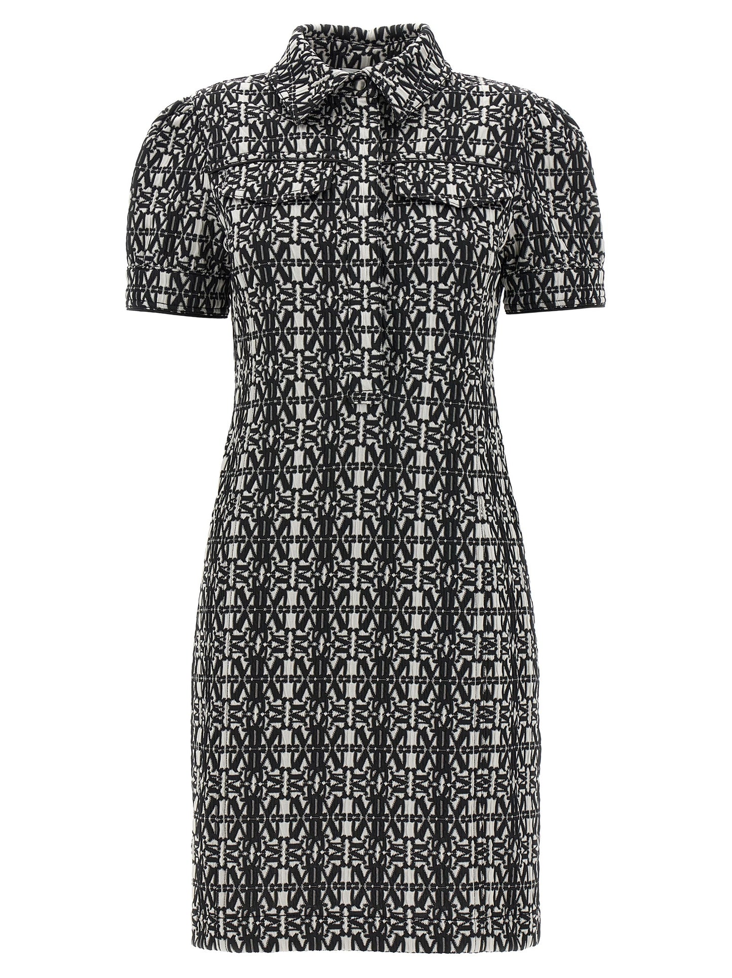 Dress by Max Mara for women in stretch polyamide polyester bicolour, black, white & jacquard features a dramatic silhouette, showcasing an elegant and short-sleeve that flows into a dramatic short.