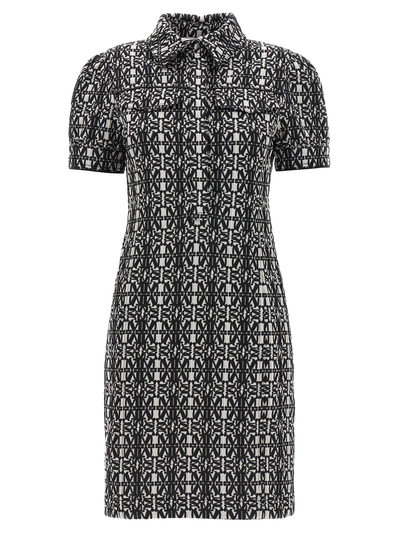 Dress by Max Mara for women in stretch polyamide polyester bicolour, black, white & jacquard features a dramatic silhouette, showcasing an elegant and short-sleeve that flows into a dramatic short.