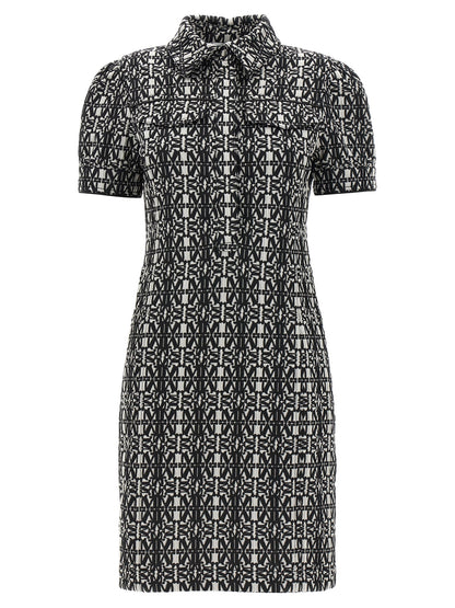 Dress by Max Mara for women in stretch polyamide polyester bicolour, black, white & jacquard features a dramatic silhouette, showcasing an elegant and short-sleeve that flows into a dramatic short.