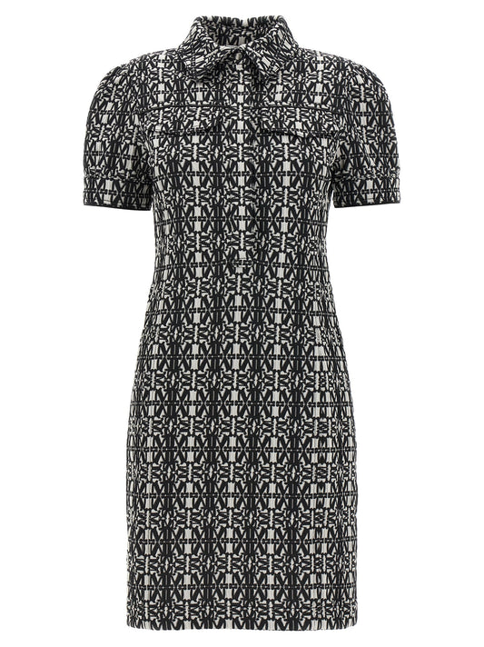 Dress by Max Mara for women in stretch polyamide polyester bicolour, black, white & jacquard features a dramatic silhouette, showcasing an elegant and short-sleeve that flows into a dramatic short.