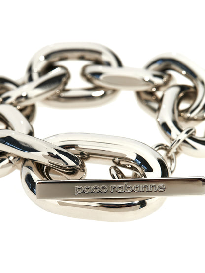 Bracelet by Paco Rabanne for women in polyester faux leather silver features an svelte silhouette, showcasing the svelte link bracelet design of the Heart Women's Link Silver Bracelet for a sophisticated, svelte look.