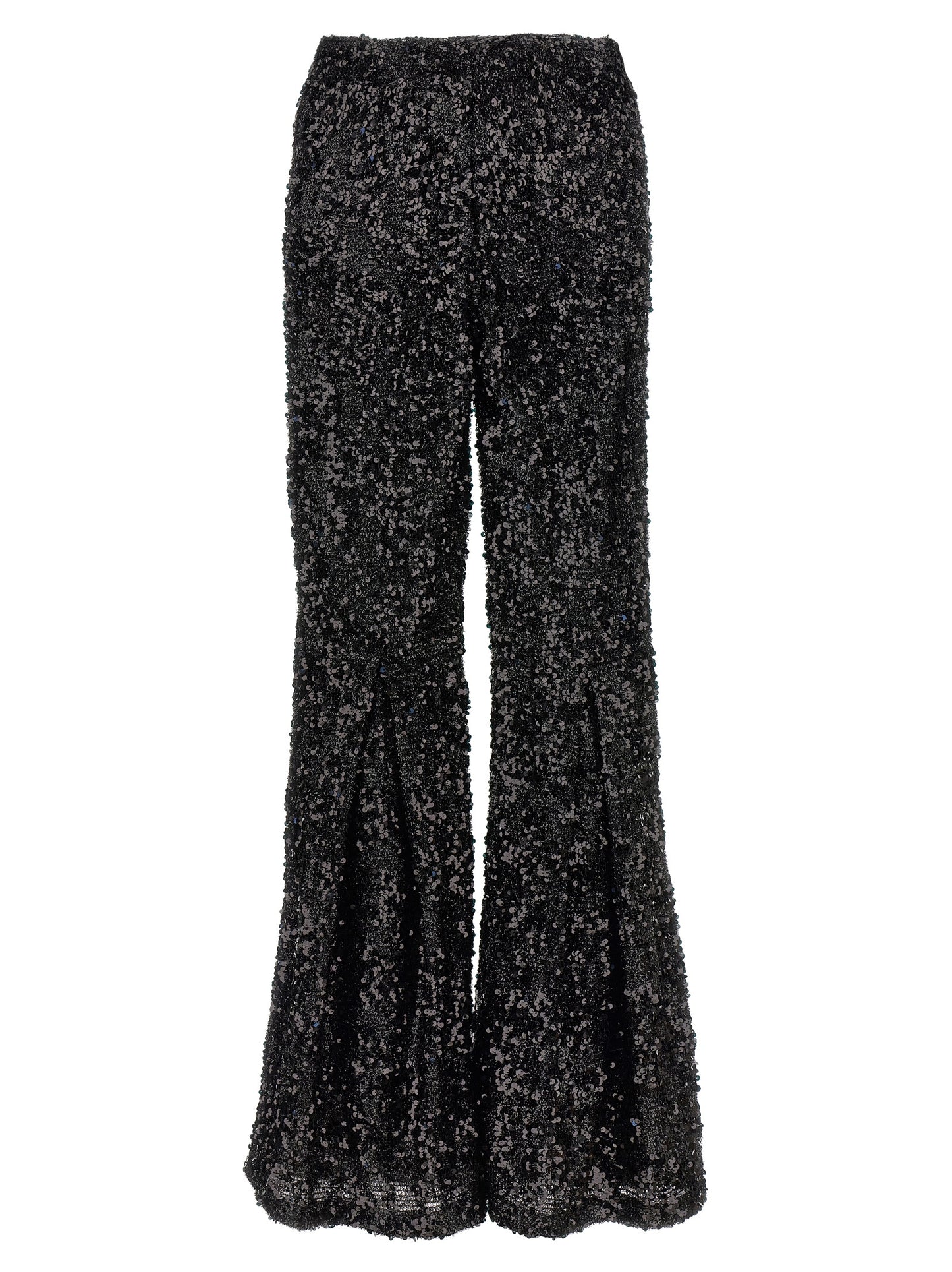 Trousers by LE TWINS for women in polyester & lurex black features an on trend silhouette, showcasing a sophisticated flared with a long and for an on trend finish.