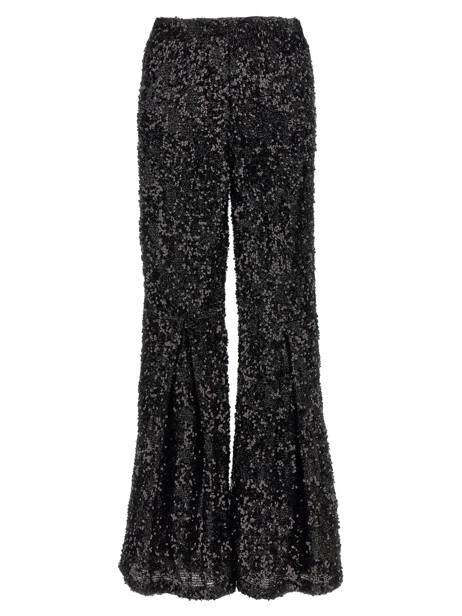 Trousers by LE TWINS for women in polyester & lurex black features an on trend silhouette, showcasing a sophisticated flared with a long and for an on trend finish.