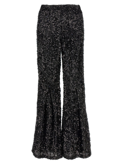 Trousers by LE TWINS for women in polyester & lurex black features an on trend silhouette, showcasing a sophisticated flared with a long and for an on trend finish.