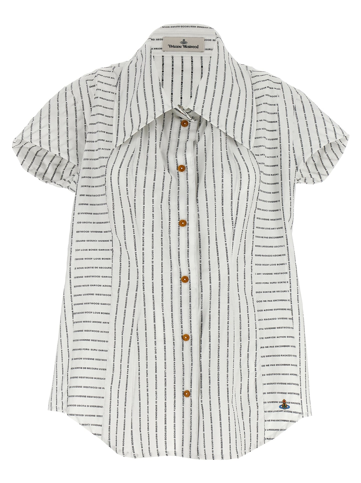 Blouse by Vivienne Westwood for women in cotton bicolour, black, white & print showcases a sharp silhouette, elegantly detailed with a sharp and sharp .