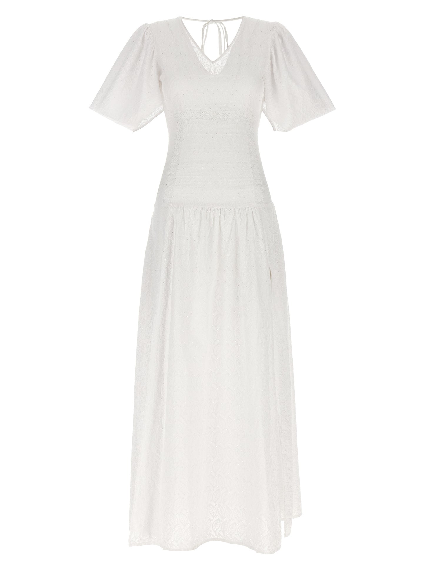 Dress by LE TWINS for women in cotton white presents a sinuous silhouette, showcasing a sophisticated v-neck neckline and long-sleeve detailed with a sinuous long for a refined finish.