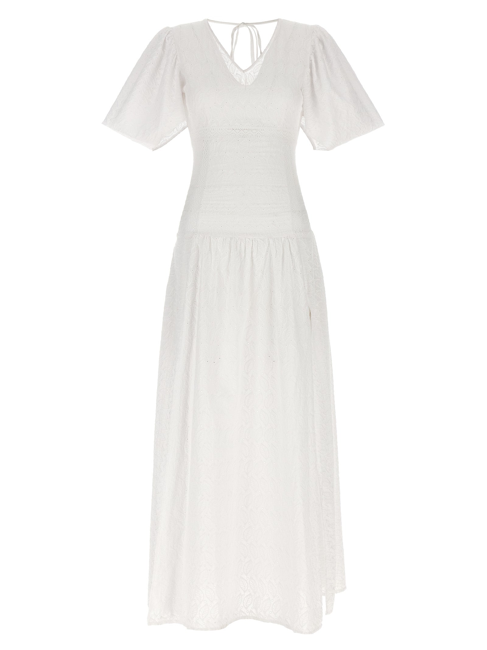 Dress by LE TWINS for women in cotton white presents a sinuous silhouette, showcasing a sophisticated v-neck neckline and long-sleeve detailed with a sinuous long for a refined finish.