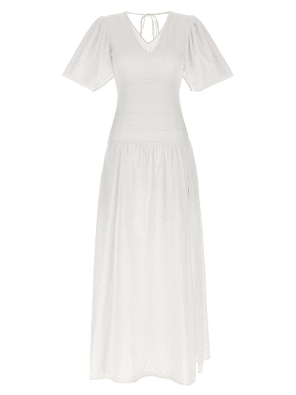 Dress by LE TWINS for women in cotton white presents a sinuous silhouette, showcasing a sophisticated v-neck neckline and long-sleeve detailed with a sinuous long for a refined finish.