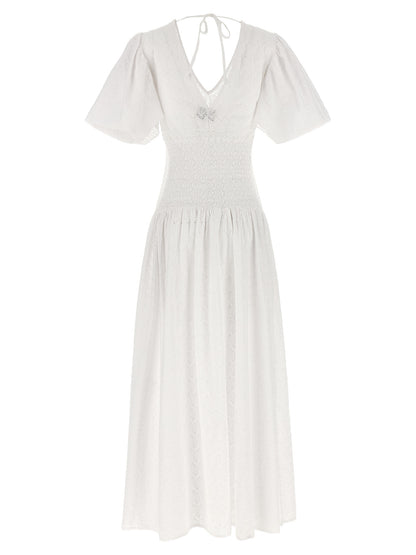 Dress by LE TWINS for women in cotton white features an magnificent silhouette, artfully detailed with a magnificent v-neck neckline and that flows into an magnificent long.