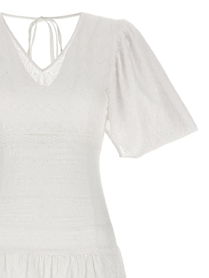 Dress by LE TWINS for women in cotton white showcases a striking silhouette, elegantly detailed with a , refined v-neck neckline, and a striking long for a striking finish.