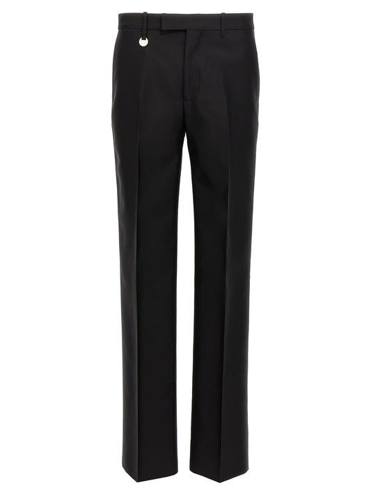 Trousers by Burberry for men in virgin wool & silk black presents a smart silhouette, meticulously detailed with a smart , a smart long, and a smart .