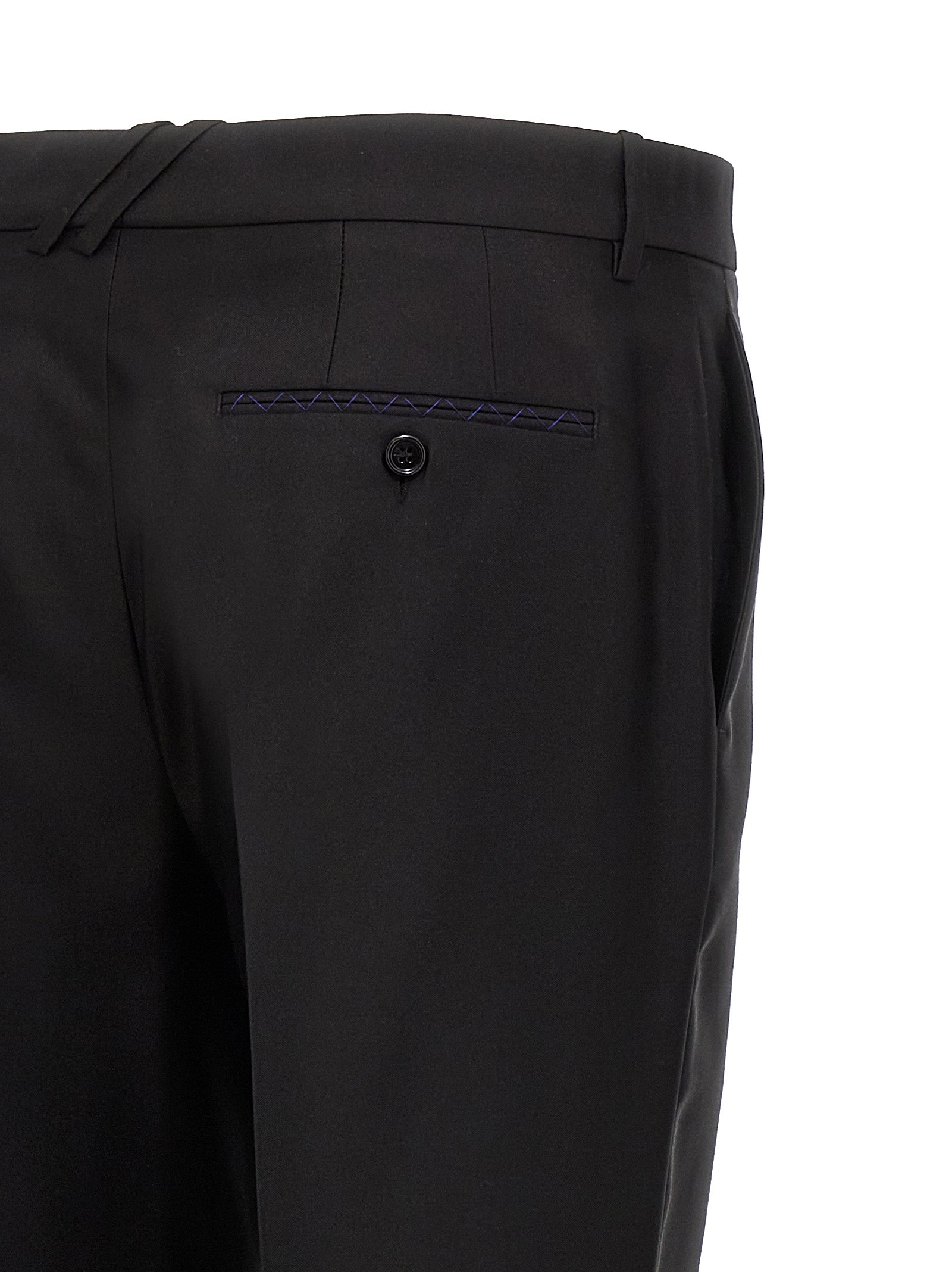 Trousers by Burberry for men in virgin wool & silk black features a sculptural silhouette, showcasing a sculptural and long with a sophisticated for a sculptural finish.