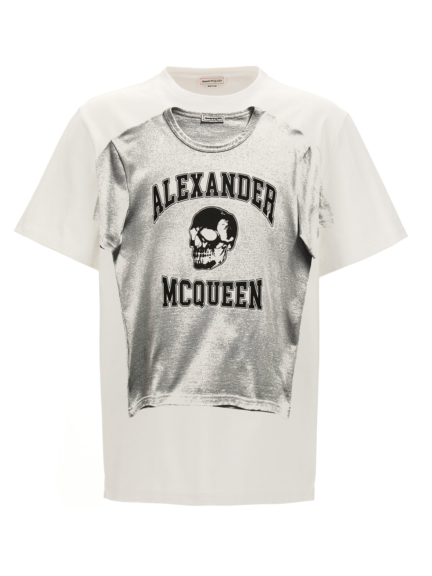 T-Shirt by Alexander McQueen for men in cotton bicolour, black, white & print showcases a chic silhouette, artfully detailed with a chic crew neckline and short-sleeve for a chic finish.