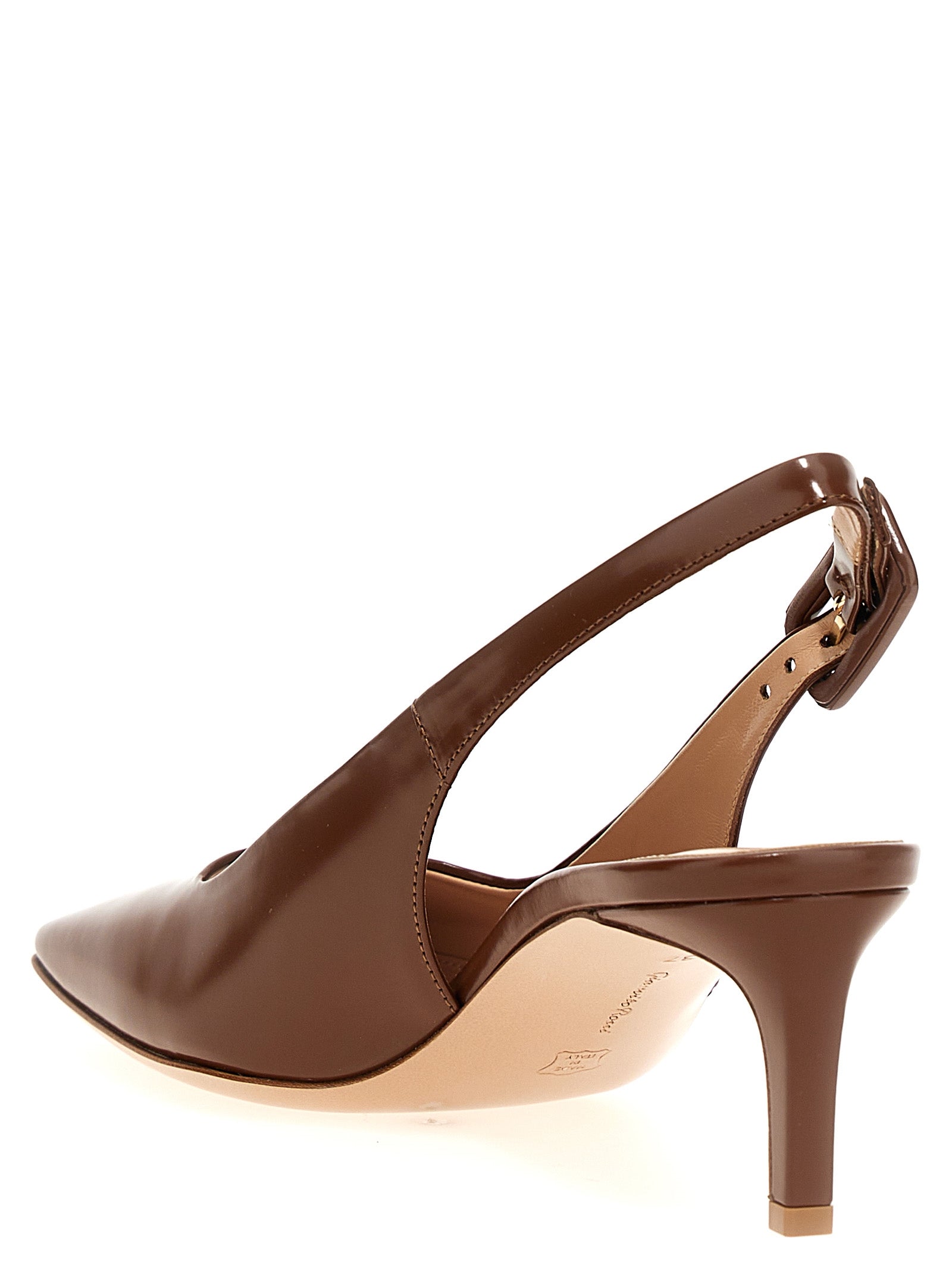 Mid-Heel Slingback Pumps Heels by Gianvito Rossi for women in goatskin leather brown features a effortlessly chic Women's Goatskin Leather Mid-Heel Slingback Pumps Heels design with a sophisticated mid-heel and elegant square toe style.