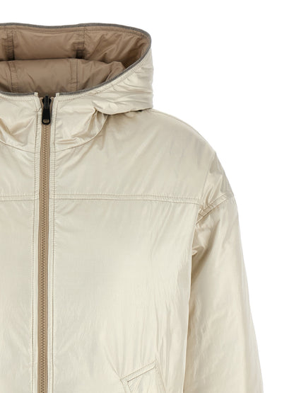 Hooded Puffer Jacket by Brunello Cucinelli for women in polyester & nylon beige presents a effortlessly chic silhouette, showcasing a sophisticated hooded neckline and premium hooded & insulated for a truly effortlessly chic finish.