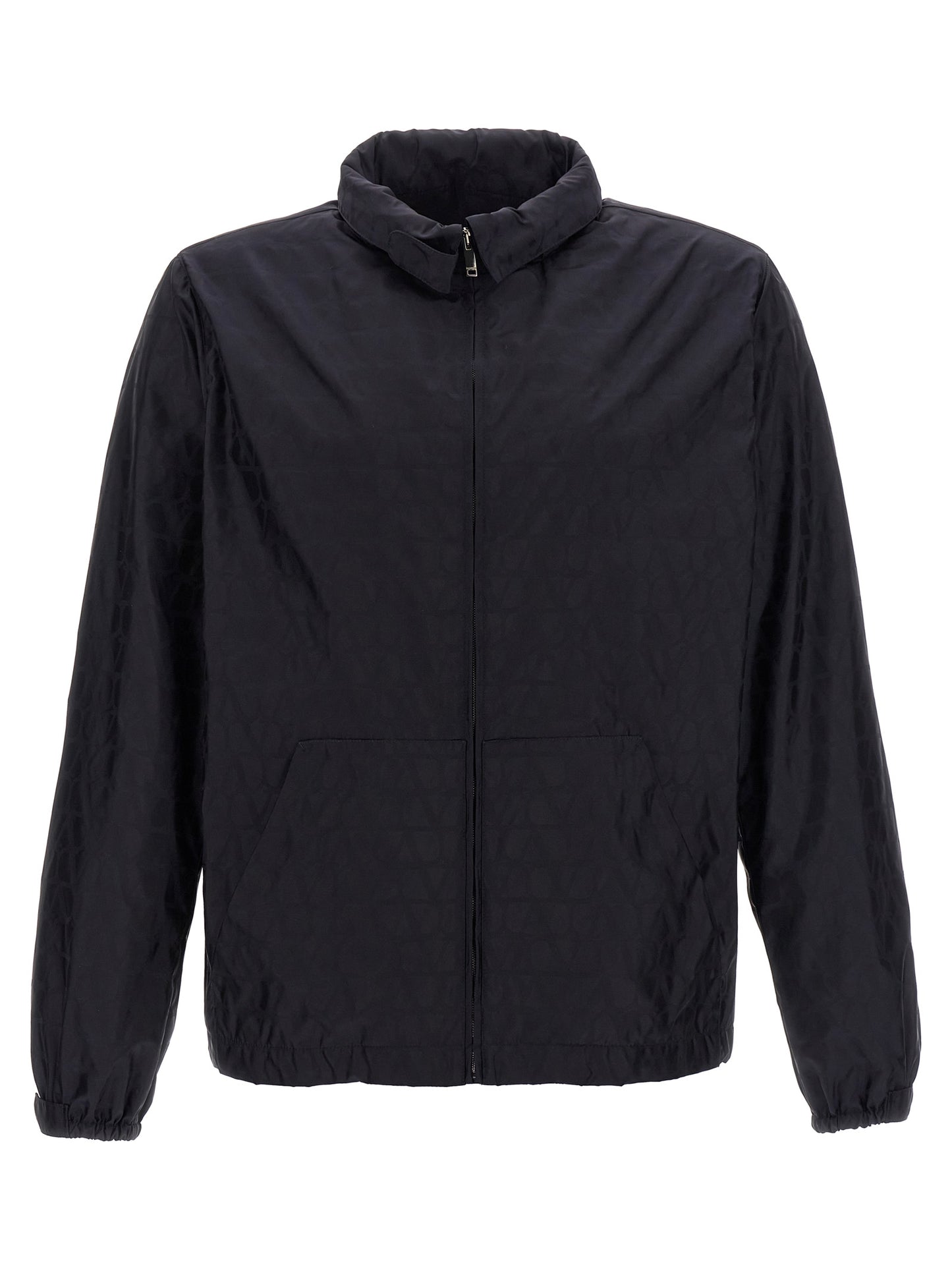 Hooded Windbreaker Jacket by Valentino Garavani for men in nylon blue & toile presents a resilient silhouette, artfully detailed with a sophisticated hooded neckline and functional pockets, hooded & windproof for a resilient finish.