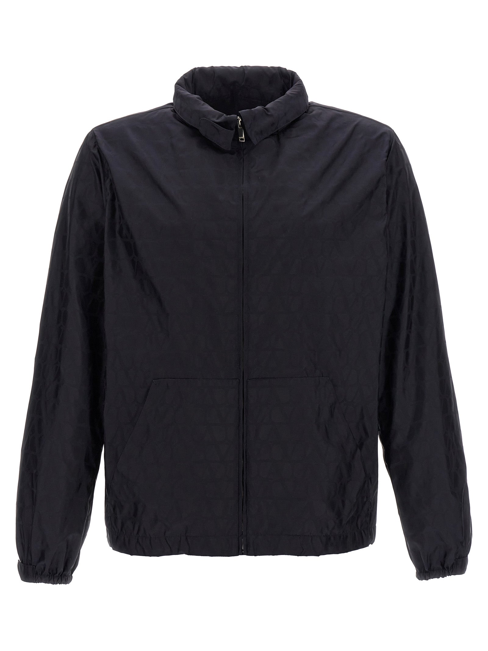 Hooded Windbreaker Jacket by Valentino Garavani for men in nylon blue & toile presents a resilient silhouette, artfully detailed with a sophisticated hooded neckline and functional pockets, hooded & windproof for a resilient finish.