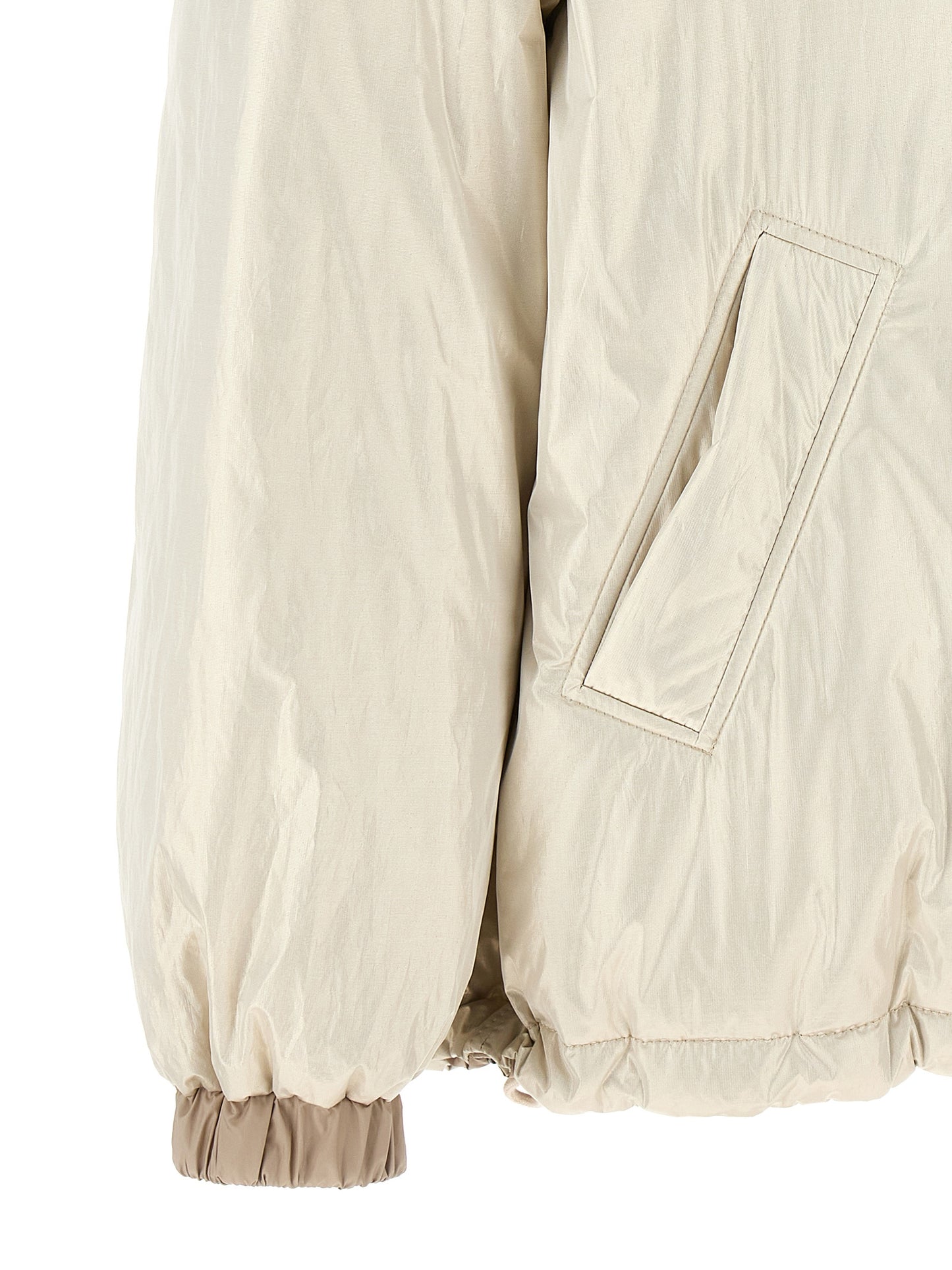 Hooded Puffer Jacket by Brunello Cucinelli for women in polyester & nylon beige features an contemporary silhouette, showcasing a sophisticated and contemporary hooded & insulated for a truly refined look.