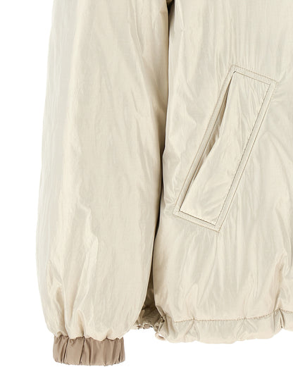 Hooded Puffer Jacket by Brunello Cucinelli for women in polyester & nylon beige features an contemporary silhouette, showcasing a sophisticated and contemporary hooded & insulated for a truly refined look.