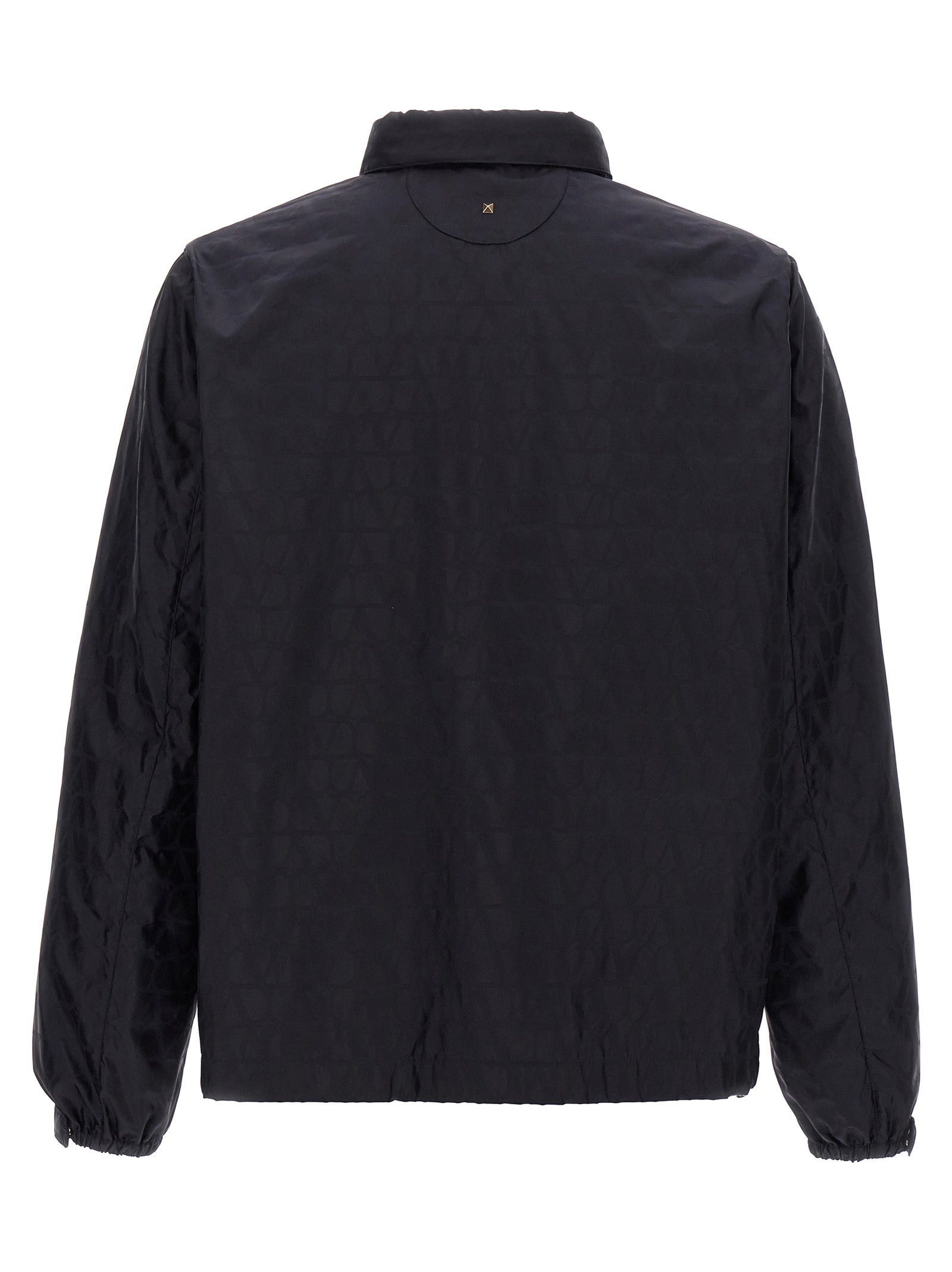 Hooded Windbreaker Jacket by Valentino Garavani for men in nylon blue & toile showcases a urban chic silhouette, detailed with a urban chic hooded neckline and functional pockets, hooded & windproof for a polished finish.