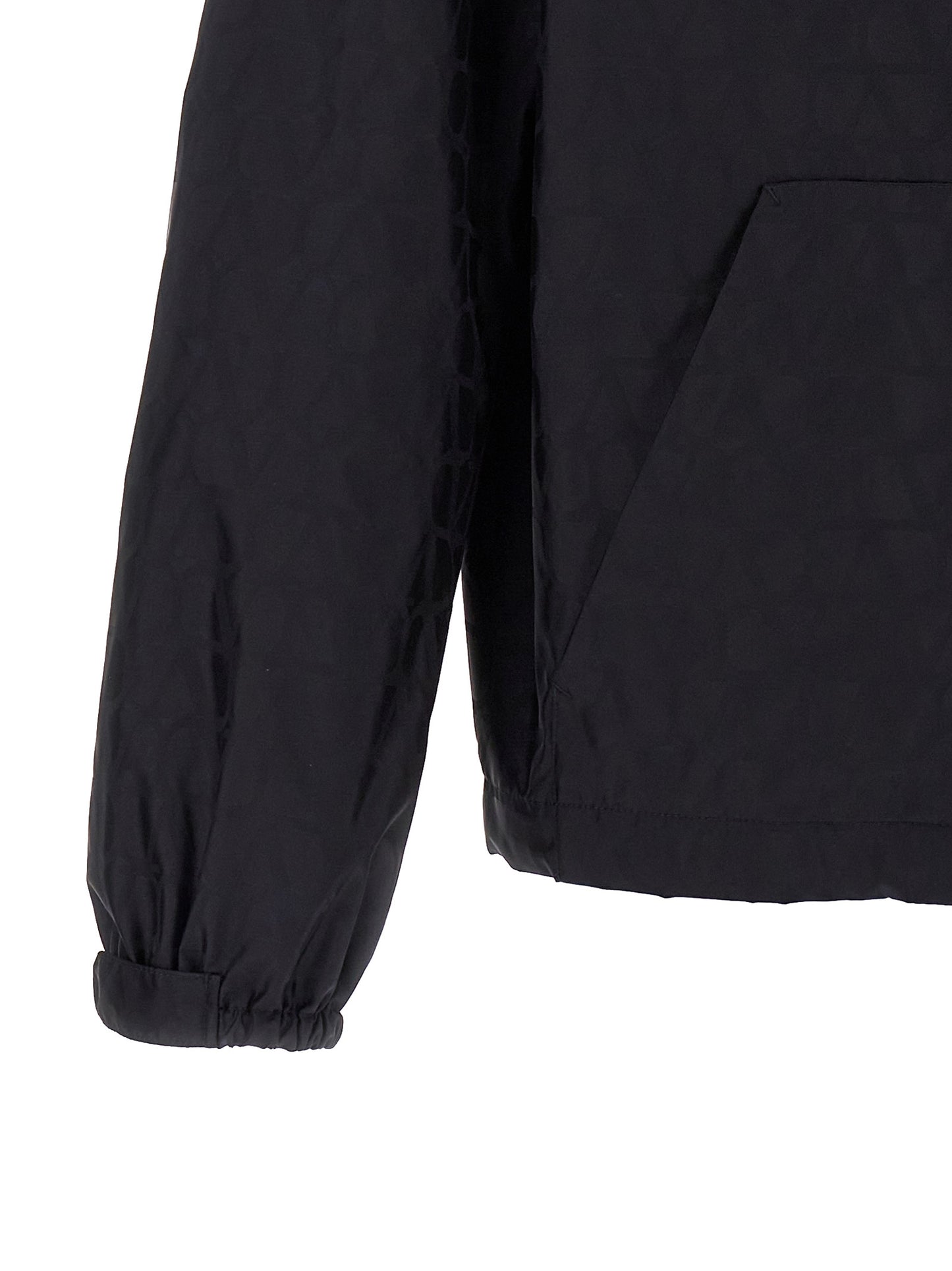 Hooded Windbreaker Jacket by Valentino Garavani for men in nylon blue & toile features an magnificent silhouette, showcasing the sophisticated and functional pockets, hooded & windproof for a premium, magnificent look.