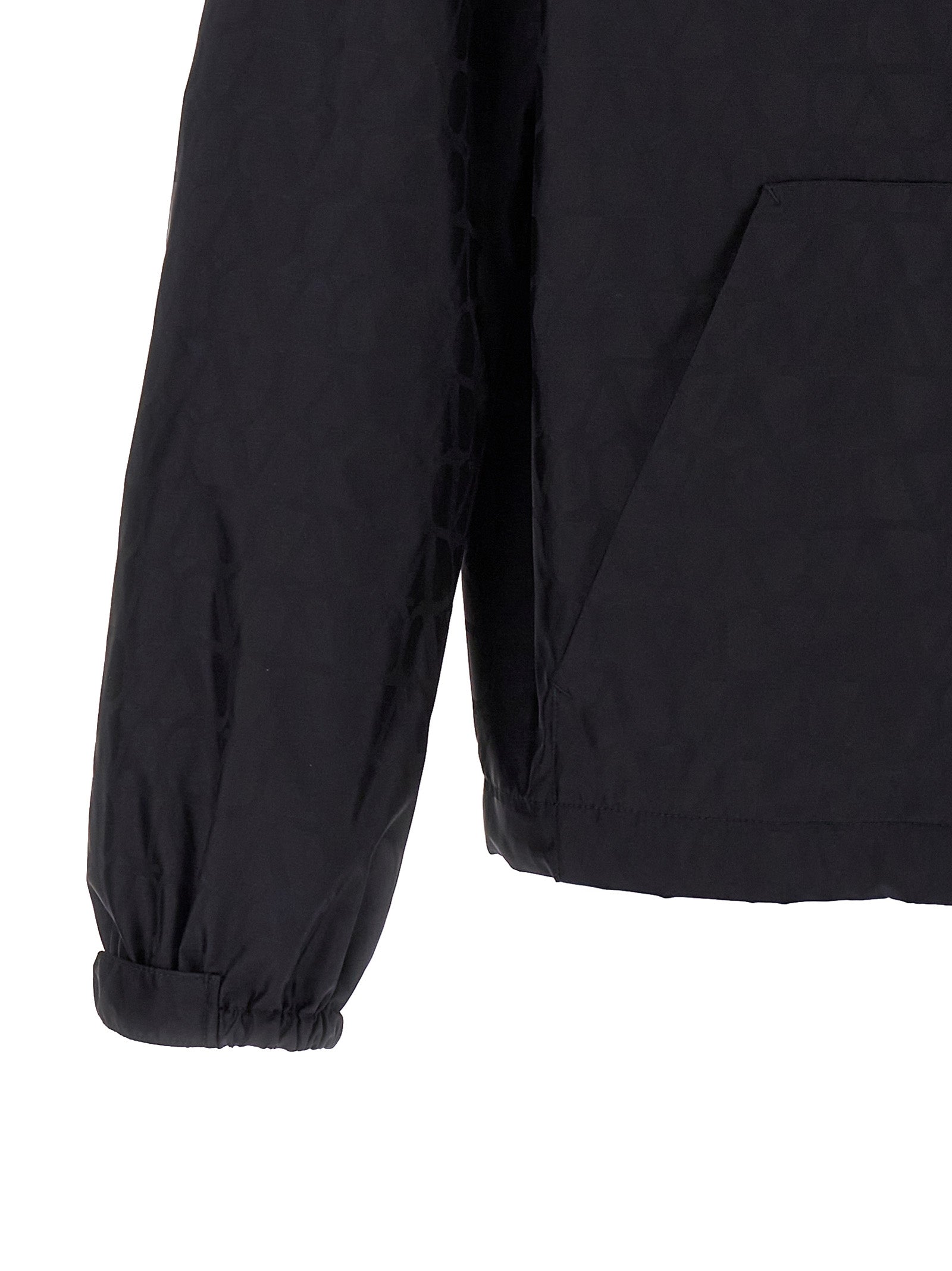 Hooded Windbreaker Jacket by Valentino Garavani for men in nylon blue & toile features an magnificent silhouette, showcasing the sophisticated and functional pockets, hooded & windproof for a premium, magnificent look.