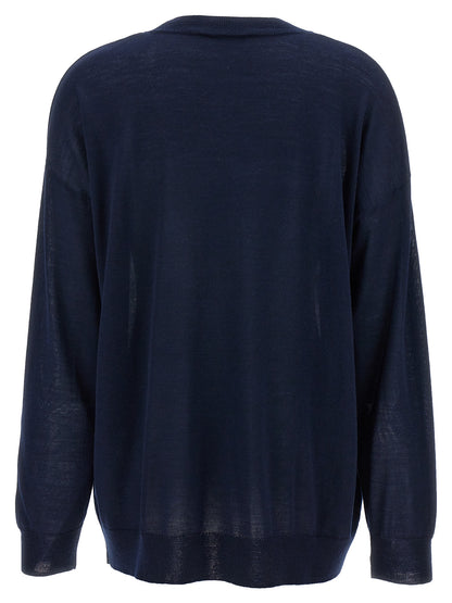 Cardigan by P.A.R.O.S.H. for women in cashmere silk blue features an crisp silhouette, showcasing a sophisticated crew neckline and detail for a truly crisp finish.