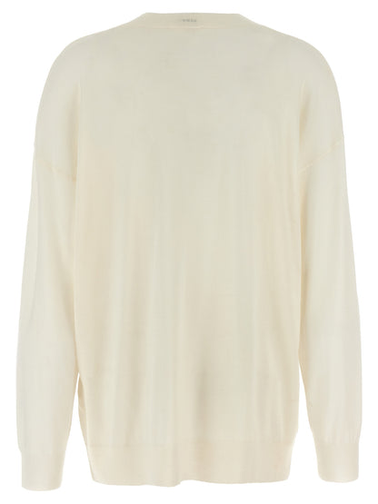 Cardigan by P.A.R.O.S.H. for women in cashmere silk white features a dramatic silhouette, showcasing a sophisticated and dramatic detail for a timeless, premium look.