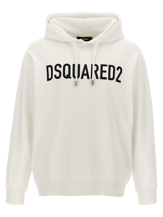 Sweatshirt Hoodie by Dsquared² for men in cotton bicolour, black, white & print features an avant-garde silhouette, showcasing a sophisticated hooded neckline and detail for a truly avant-garde finish.