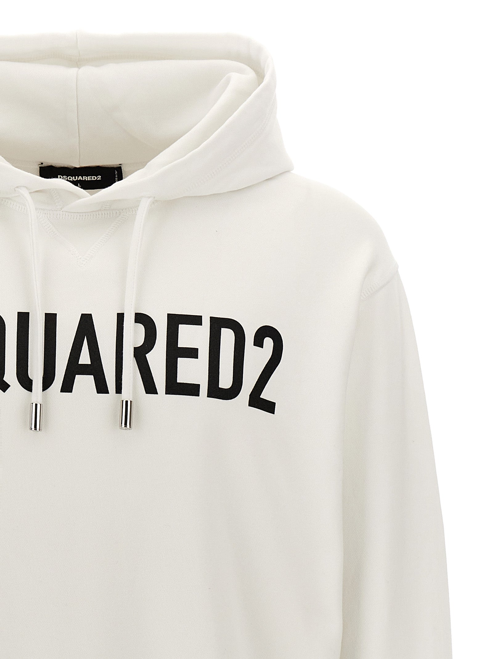 Sweatshirt Hoodie by Dsquared² for men in cotton bicolour, black, white & print features a slouchy chic silhouette, detailed with a slouchy chic and a signature hooded neckline for an elevated aesthetic.