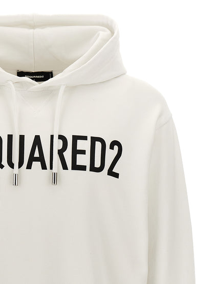Sweatshirt Hoodie by Dsquared² for men in cotton bicolour, black, white & print features a slouchy chic silhouette, detailed with a slouchy chic and a signature hooded neckline for an elevated aesthetic.