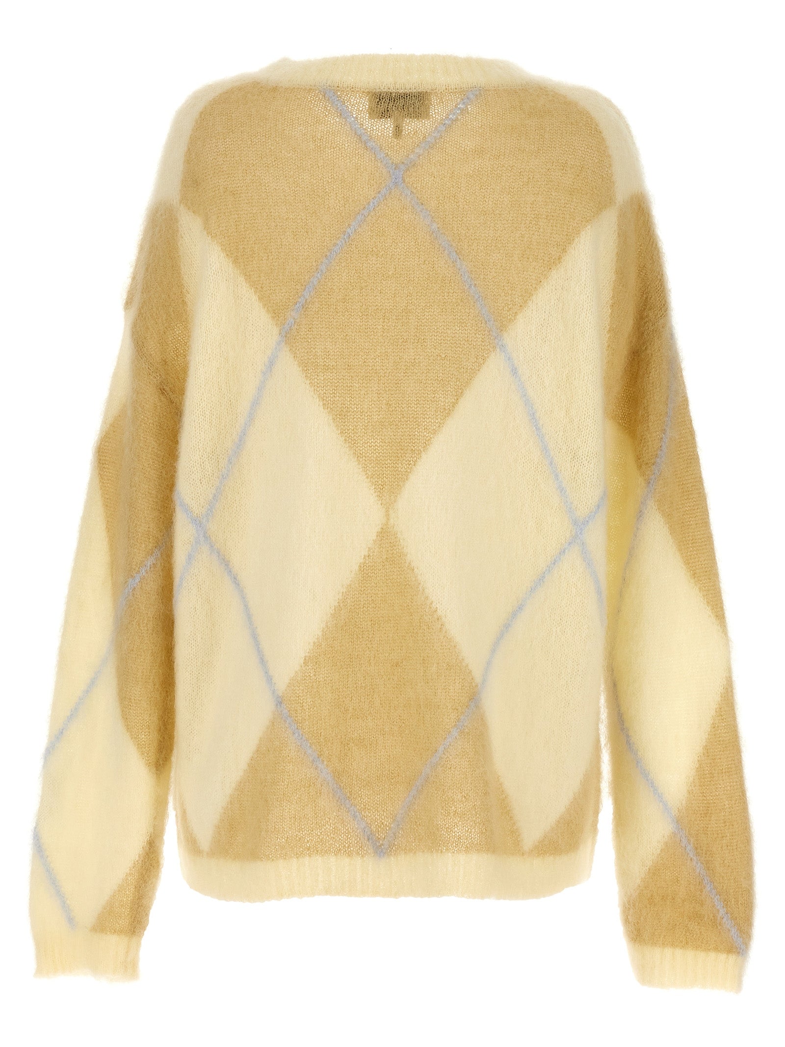 Cardigan by Ganni for women in mohair wool & polyamide bicolour & yellow features an impeccable silhouette, showcasing a sophisticated crew neckline and detail for a truly impeccable finish.